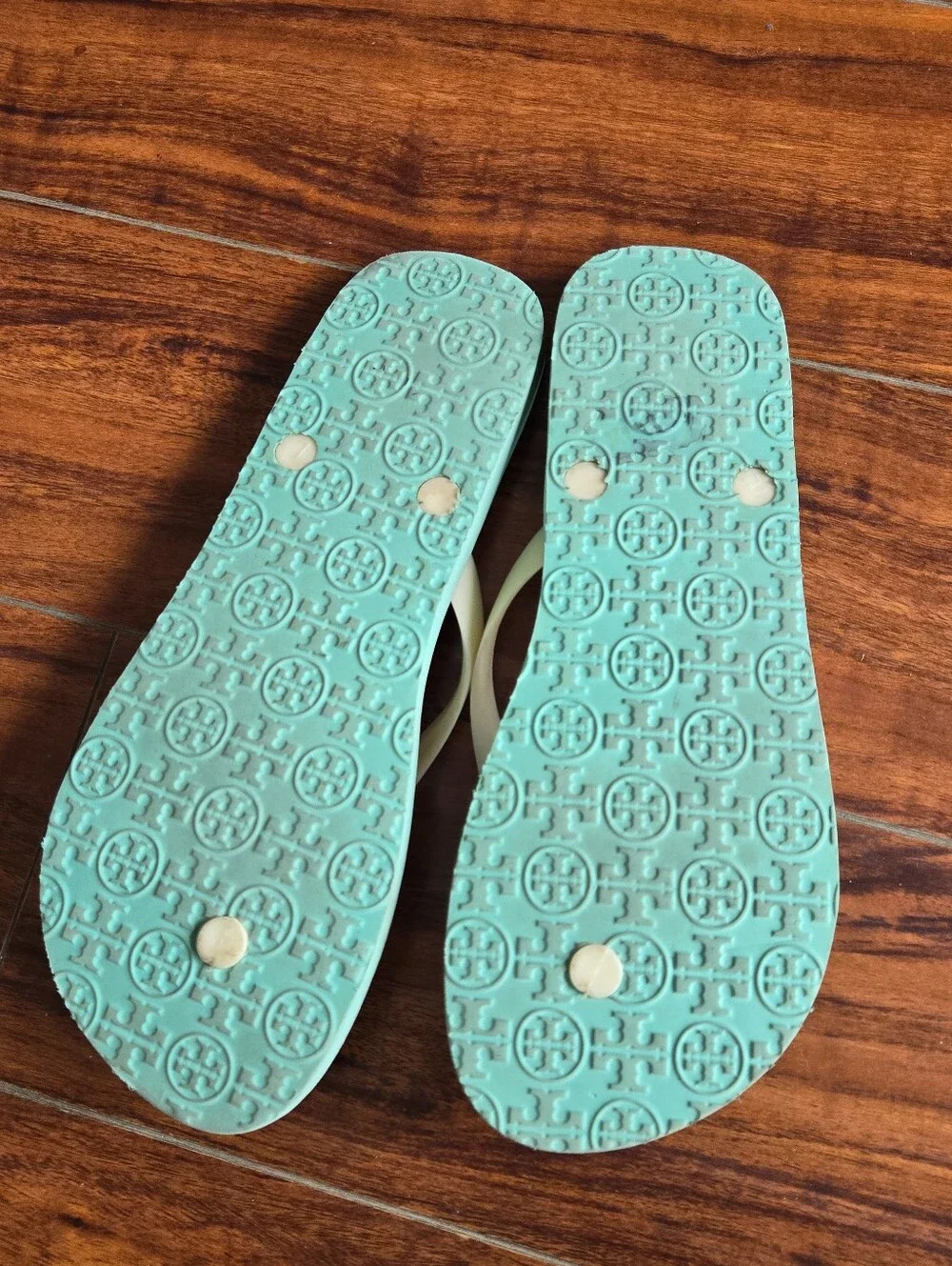 Tory Burch Logo Floral Green & Cream Flip Flops